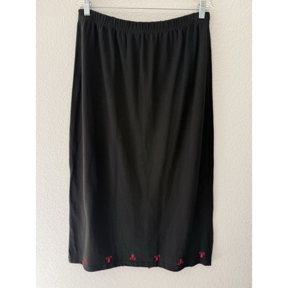 Quacker Factory Lobster Embroidered Maxi Skirt 1X Black‎ Slit Coastal Beachy EUC